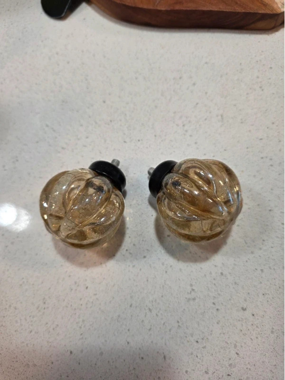 Vintage Amber Glass Cabinet Knobs - Set of 2